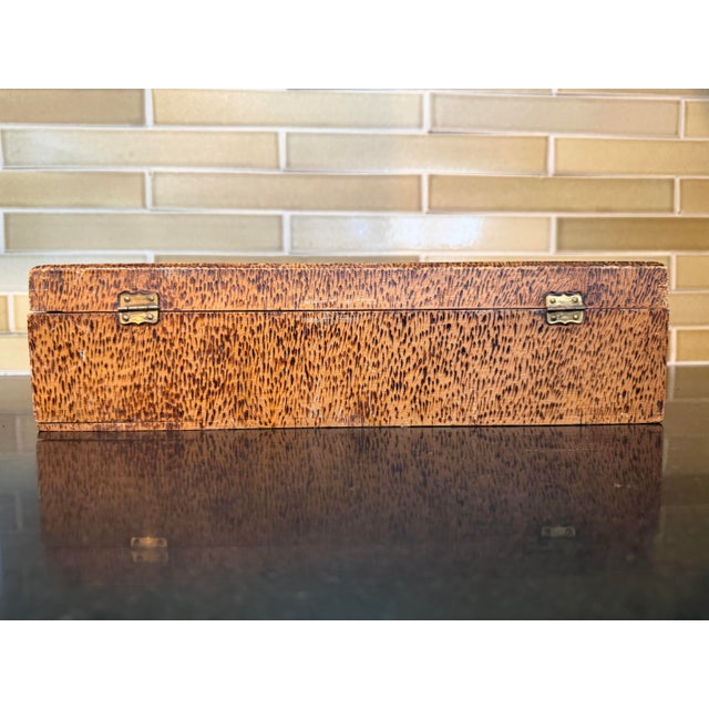 Wood Antique 1920s Pyrography Box With Floral Motif With Brass Hinges and Clasp For Sale - Image 7 of 8