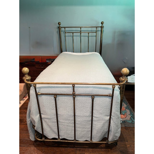Pair of Antique Victorian Brass Twin Beds With Original Cast Iron Dovetail Rails For Sale - Image 12 of 17