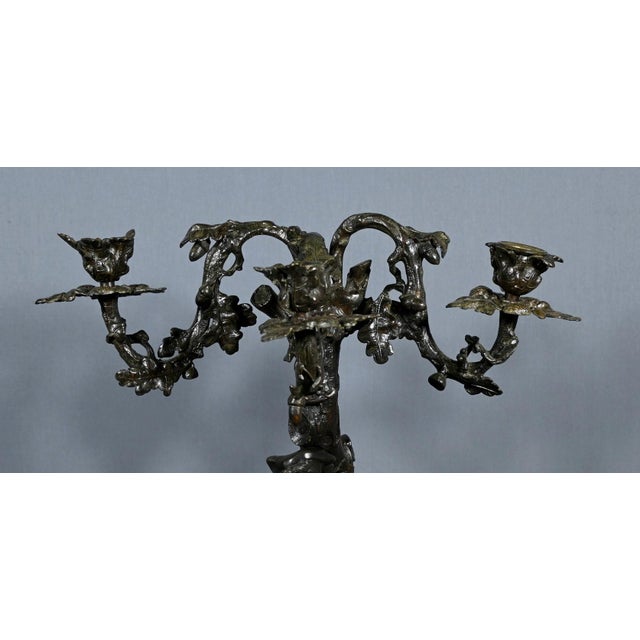 Three-Light Candelabra in Patinated Bronze For Sale - Image 4 of 18