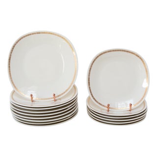 Porcelain Plates Plumes with Fine Gold from Limoges Raynaud, 1960s, Set of 15 For Sale