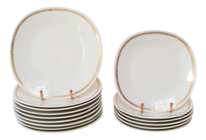 Porcelain Plates Plumes with Fine Gold from Limoges Raynaud, 1960s, Set of 15