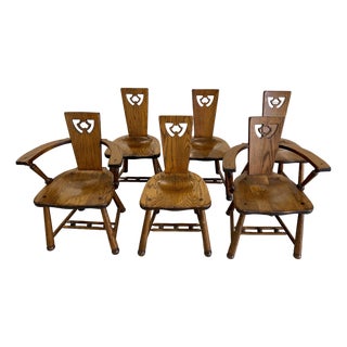 Vintage Scandinavian Brutalist Oak Dining Chairs, Set of 6 For Sale
