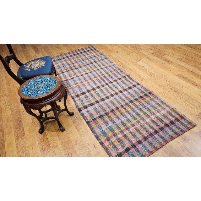 Red Vintage 1920s American Rag Runner, Handwoven Wool & Cotton Stripes, 4x9 For Sale - Image 8 of 16