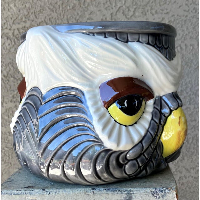 Whimsical Late 20th-Century Studio Pottery “Two-Faced” Owl Earthenware Cachepot For Sale - Image 16 of 18