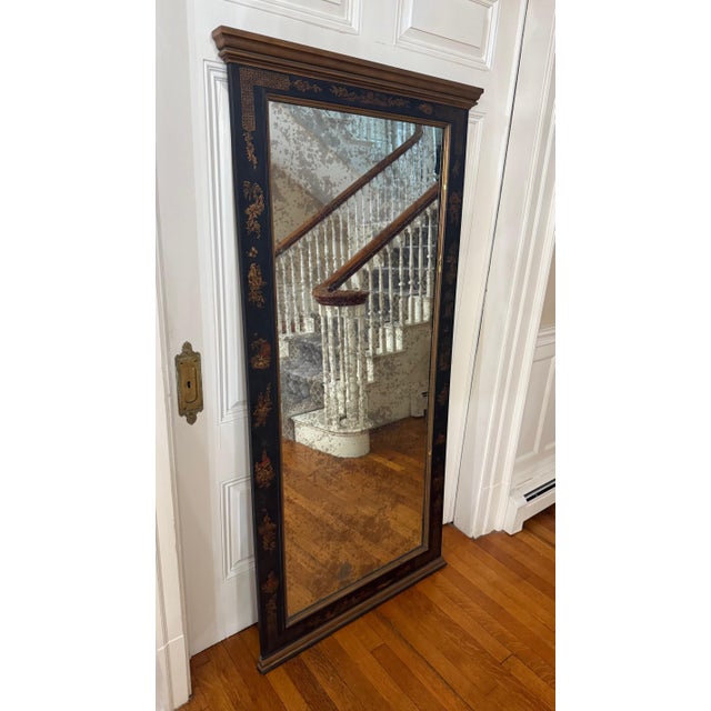 Chinoiserie Late 20th Century Large Baker Furniture Chinoiserie Distressed Wall Mirror For Sale - Image 3 of 10
