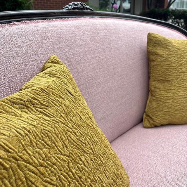 French Vintage Blush Wood Frame Loveseat For Sale - Image 3 of 15