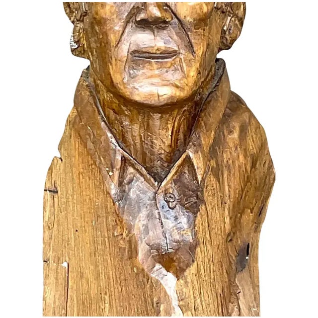 Chocolate Vintage Boho Hand Carved Sculpture of Man For Sale - Image 8 of 12