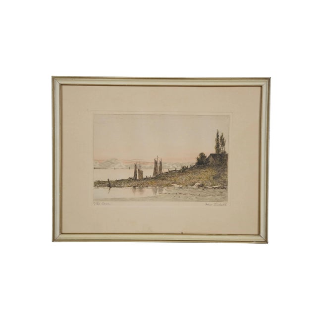 Set of three late 19th to early 20th century etchings, two hand colored and one black and white, by Nan Lindahl. The Cove...
