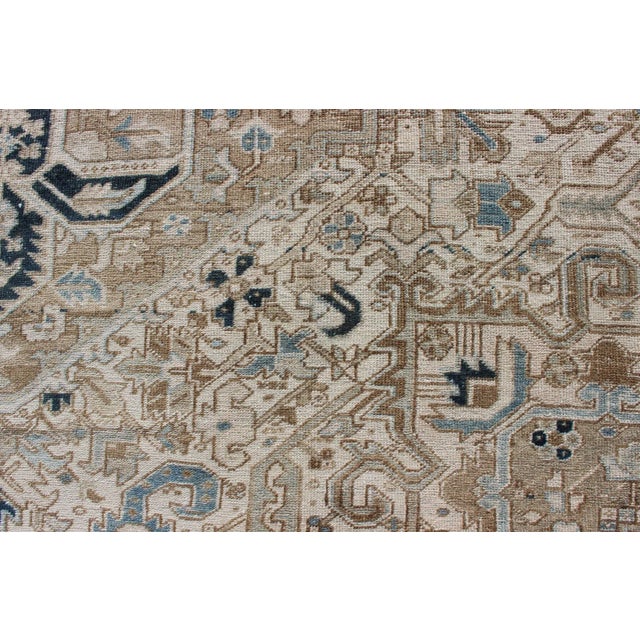 Antique Persian Heriz Rug With Geometric Medallion Design in Taupe, Blue-Gray For Sale In Atlanta - Image 6 of 13