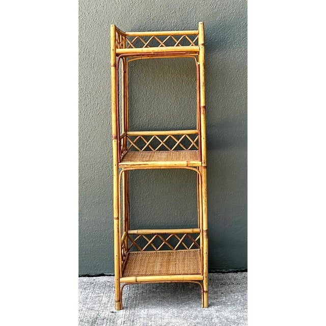 Mid-Century Modern Vintage Rattan Three-Tier Shelf For Sale - Image 3 of 12