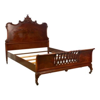 Vintage Mahogany Chinese Chippendale Style Carved Full Size Bed For Sale