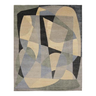 Rug & Kilim’s Mid-Century Modern Style Rug With Gray & Green Geometric Patterns For Sale