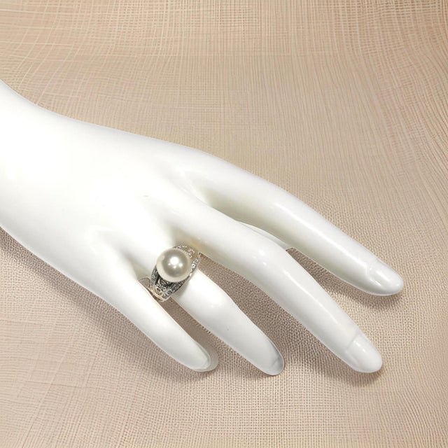 Natural South Sea Pearl Diamond Ring 7 14k Yellow Gold 0.14 CTs Certified For Sale - Image 12 of 15