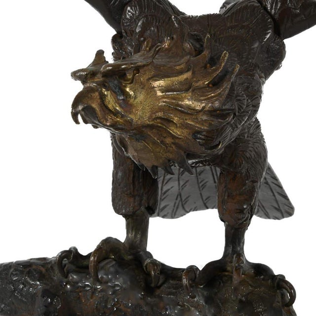 Mid 20th Century Oversized Bronze Eagle Sculptural Group on Tree Form – Monumental Wildlife Sculpture For Sale - Image 5 of 15