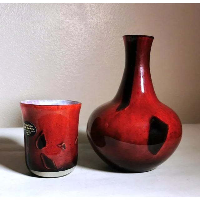 Vintage La Rochère French Night Bottle Blown & “Incamiciato” Glass- 2 Pieces For Sale - Image 6 of 13