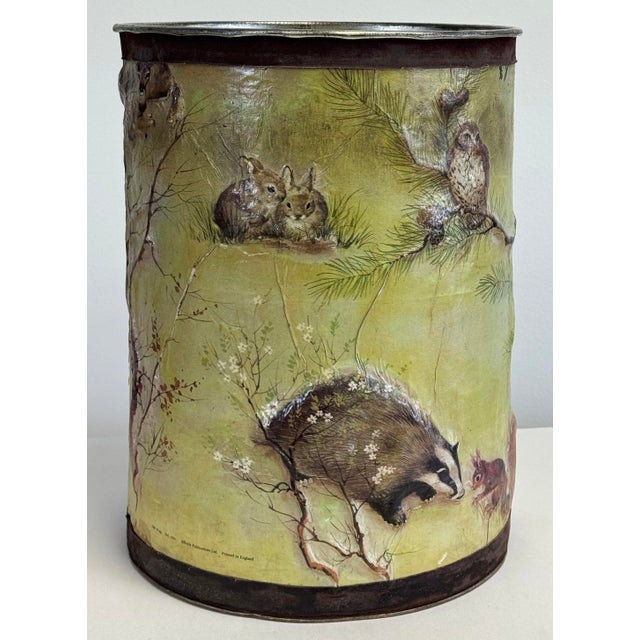 Vintage Decoupage Tin Waste Basket or Umbrella Stand For Sale - Image 4 of 9