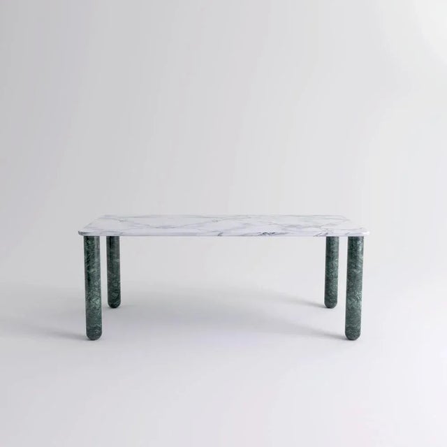 XLarge white and green marble "Sunday" dining table, Jean-Baptiste Souletie Dimensions: 200 W x 100 D x 74.5 H cm...