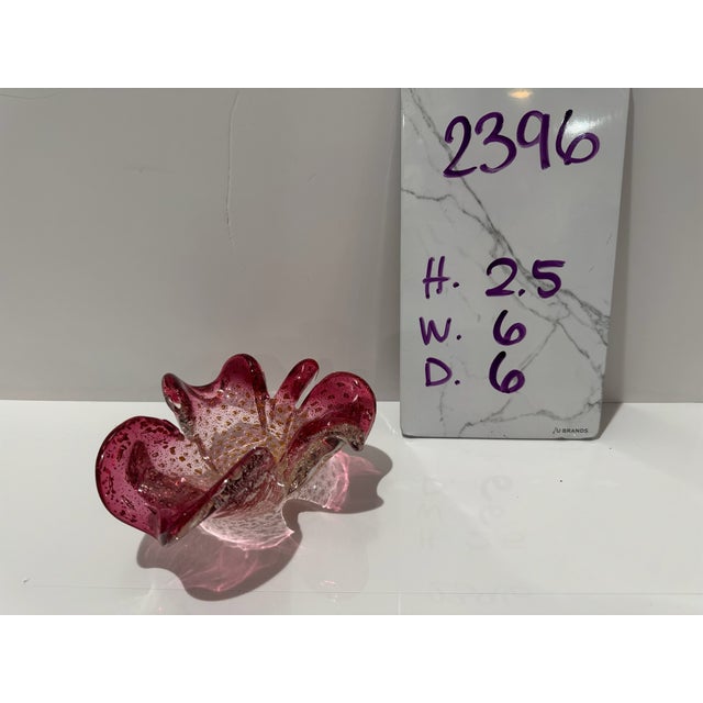 Glass Vintage Murano Style Pink Art Glass Freeform Bowl With Gold Aventurine For Sale - Image 7 of 7