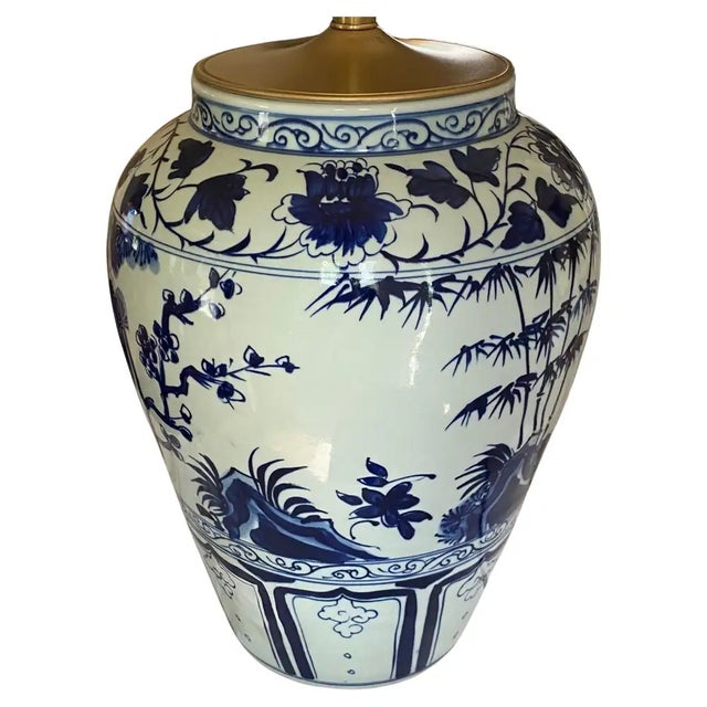 Chinoiserie Blue and White Porcelain Ginger Jar Table Lamp Landscape Motif For Sale In Philadelphia - Image 6 of 16