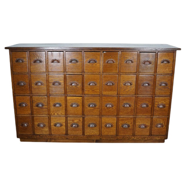 Dutch Industrial Oak Apothecary Cabinet Bank of Drawers, 1940s For Sale