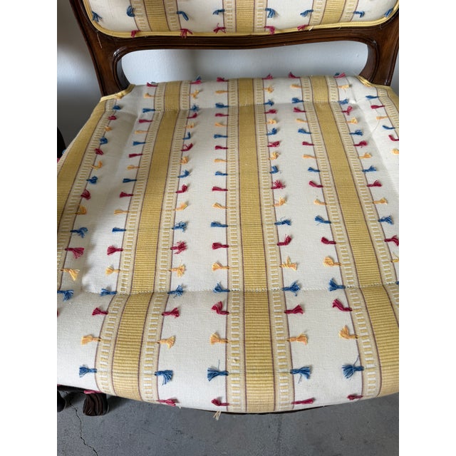 Vintage Louis XV Style French Provincial Walnut Upholstered Armchairs - A Pair For Sale - Image 13 of 17