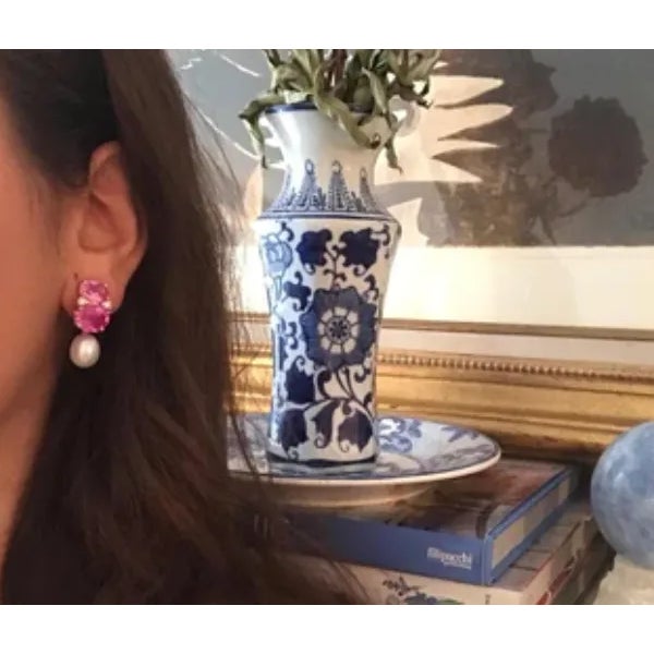 Not Yet Made - Made To Order Christina Addison Medium 18kt Yellow Gold Gum Drop™ Earrings With Pink Topaz and Diamonds With Detachable Pearls For Sale - Image 5 of 12