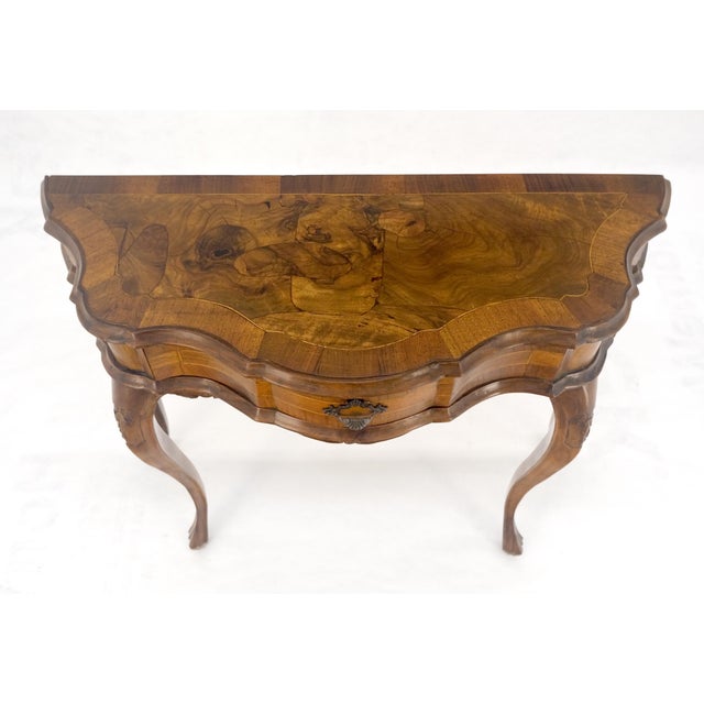 Italian One Drawer Thick Burl Olive Wood Veneers Patches Console Table MINT For Sale - Image 11 of 18