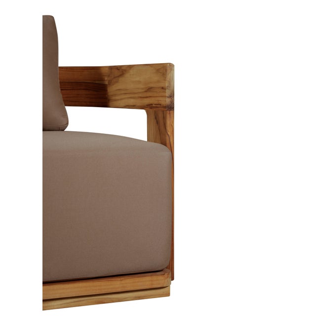 Eclipse Outdoor Solid Teak Wood Sofa - Light Brown Fabric For Sale - Image 4 of 9