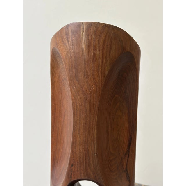 Wood Vintage Large-Scale Kinetic Teak Mask Sculpture Mounted to Painted Wood Tiered Base by Paul Bechtold, Circa Mid 20th Century For Sale - Image 7 of 18