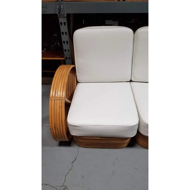 Restored MCM Six-Strand 3-Seat Full Pretzel Rattan Sectional Sofa W/ Stacked Base For Sale - Image 4 of 4