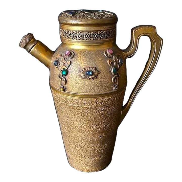 Antique 1920's E & j.b. Empire Art Gold Jeweled Cocktail Shaker