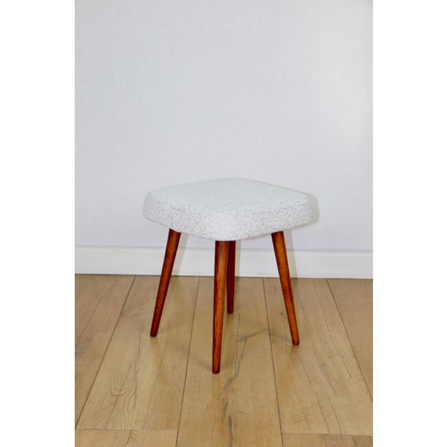 White-cream square stool Ivory vintage PRL 1970s. A unique square stool after a comprehensive renovation. This charming...