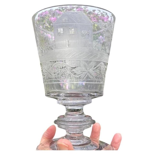 Large Georgian Dutch Flint Glass Rummer with Engraved Windmill & Farmhouse, 1750 For Sale - Image 14 of 14
