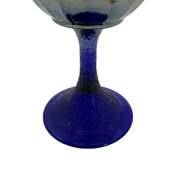1900 - 1909 Northwood Hearts and Flowers Blue Carnival Glass Footed Compote For Sale - Image 5 of 10