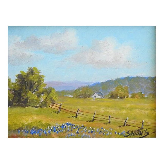 Small Late 20th Century Texas Bluebonnet Landscape Painting For Sale