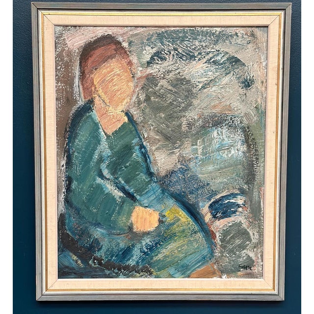 Original Swedish Oil on Canvas – “Woman” by Gösta Falck – Vintage & Framed – 71 × 84 cm (28" × 33.1") A figurative...