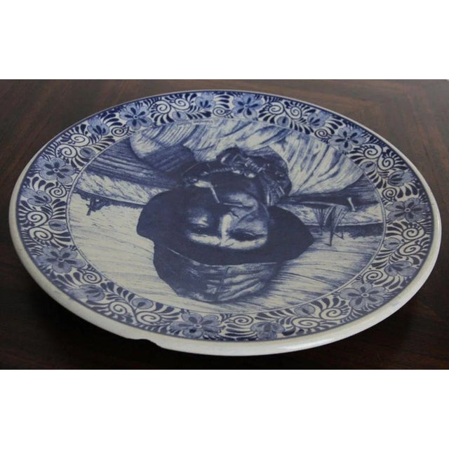 Blue Vintage Dutch Delfts Blauw Volendam Fisherman Blue & White Wall Charger Holland For Sale - Image 8 of 12