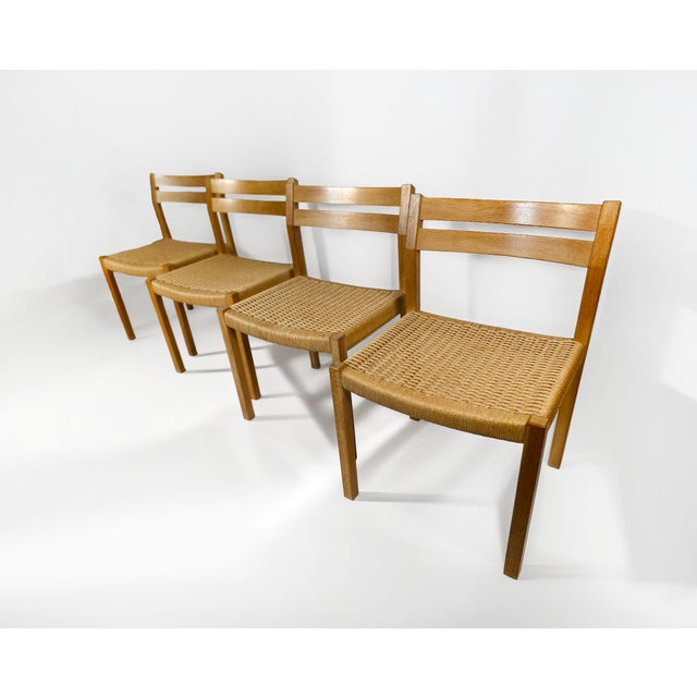 Danish Model 401 Dining Chairs in Oak with Papercord Seats by J.H. Møller for J.L. Møllers, Denmark, 1970s, Set of 4 For Sale - Image 11 of 11