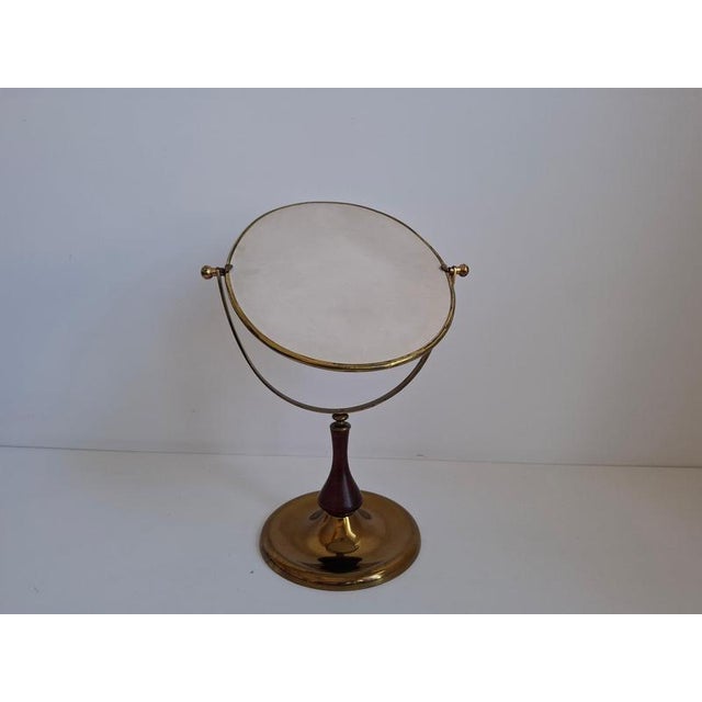 Mid-Century Czechoslovakian Brass and Wood Swivel Table Mirror, 1960s For Sale - Image 4 of 18
