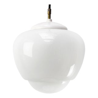 Vintage Industrial White Opaline Glass Pendant Light For Sale
