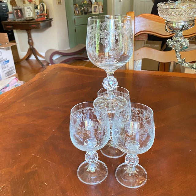 Hollywood Regency Bohemia Cascade Fine Lead Crystal Wine Goblets - Set of 4 For Sale - Image 3 of 8