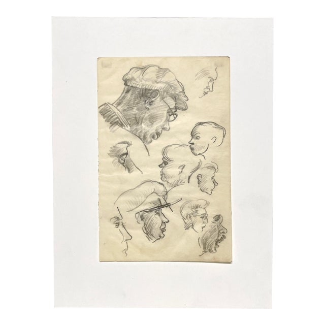 A Striking, 1930s Composite Sketch, Figure Study (Faces and Profiles) by Noted Chicago Modern Artist, Harold Haydon For Sale