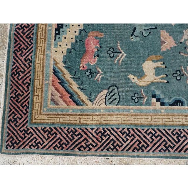 Early 20th Century Galerie Shabab Collection Early 20th Century Chinese Pictorial Throw Rug For Sale - Image 5 of 8