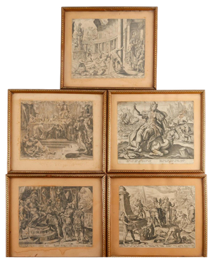 Antique Scenes, 19th Century, Engravings, Framed, Set of 5