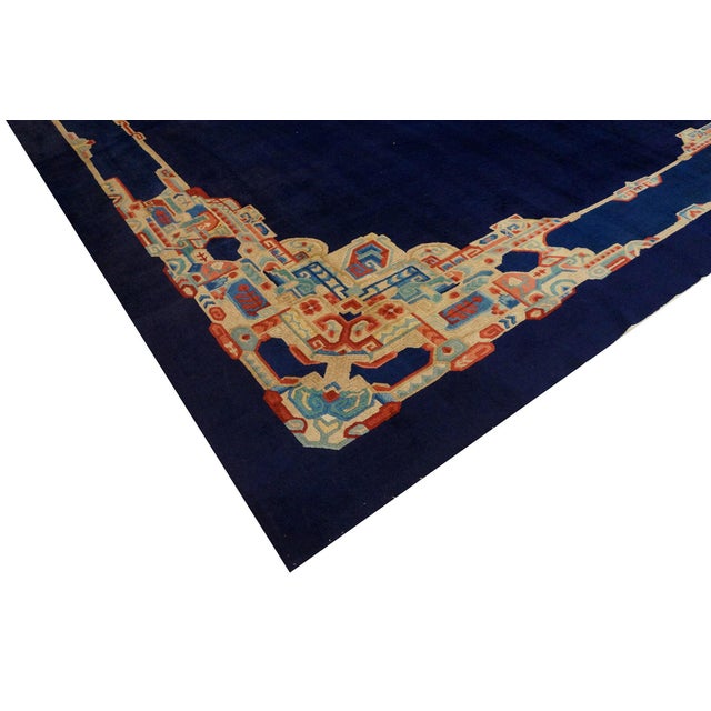 Chinese 1920s Unique Blue Multicolor Antique Chinese Peking Carpet 12' X 14'9" Wool Rug For Sale - Image 3 of 9