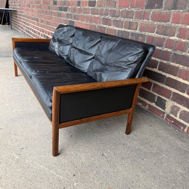 Black Knud Saeter for Vatne Leather and Rosewood Three Seat Sofa For Sale - Image 8 of 12