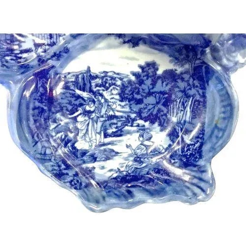 1900 - 1909 Antique Blue & White Transferware Serving Dish- For Sale - Image 5 of 6