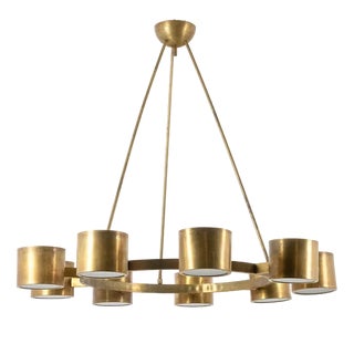 Italian Circular Chandelier in Matte Golden Brass For Sale