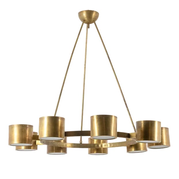 Italian Circular Chandelier in Matte Golden Brass For Sale