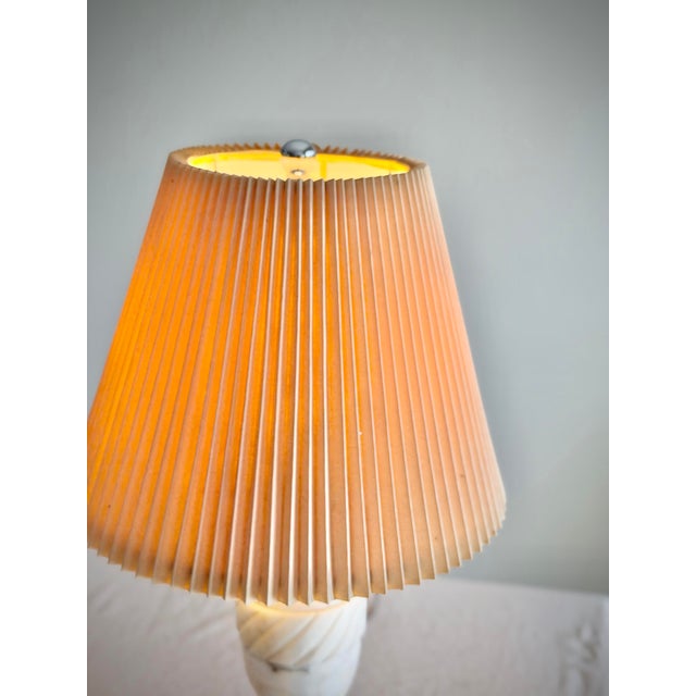 Vintage Italian Neoclassical Style Carved Alabaster Table Lamp With Pleated Lamp Shade For Sale - Image 9 of 11